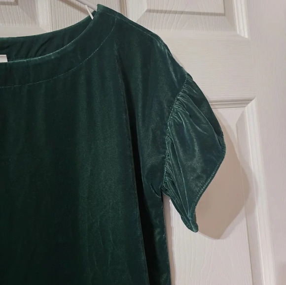 Gap Hunter Green Velvet Shift Mini Dress, Short Ruffle Sleeves, Crewneck, EUC! - Picture 4 of 11